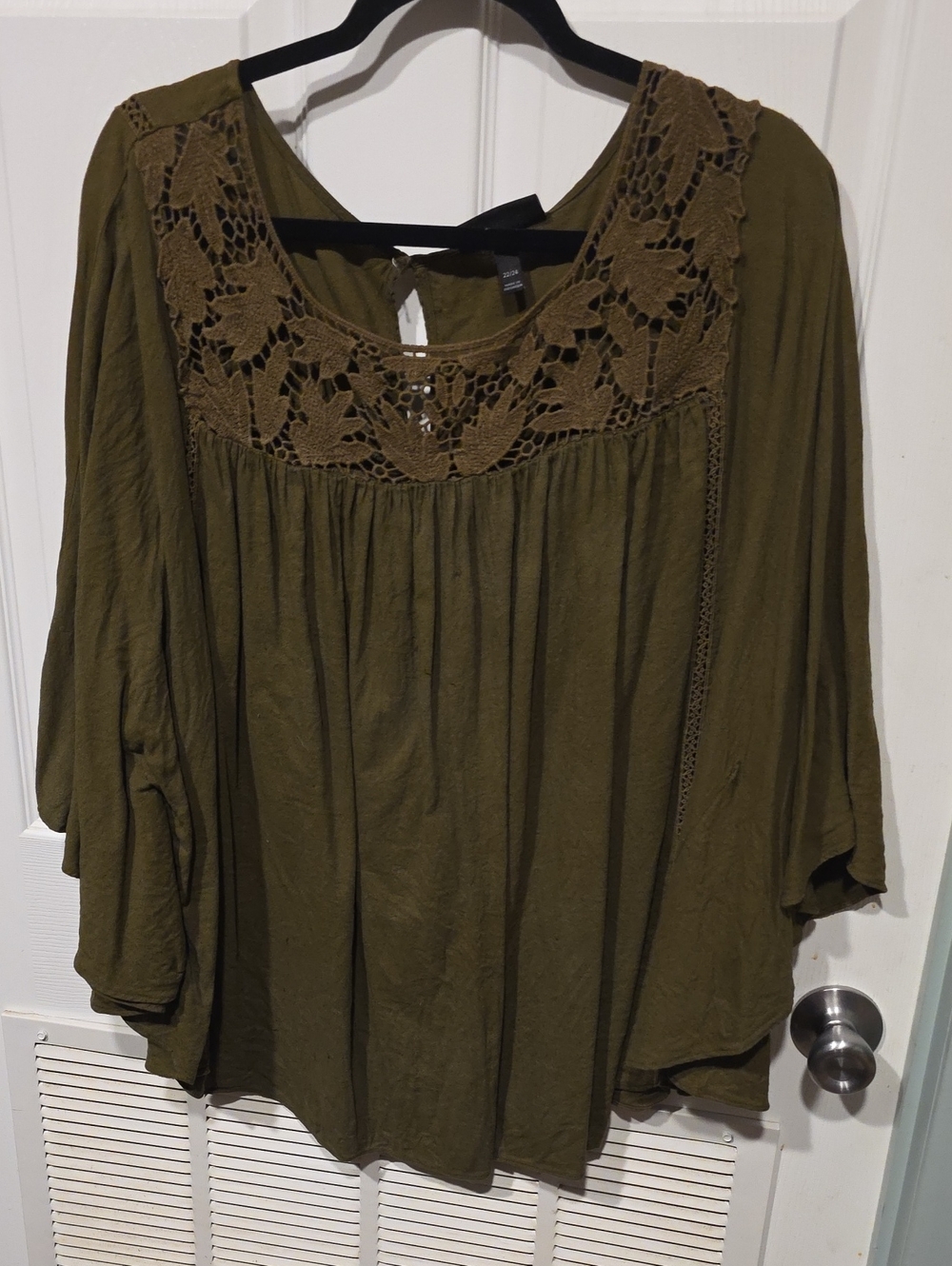 Lane Bryant Olive Crochet Yoke Tunic Top